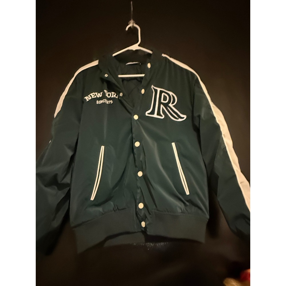 Zara Mens Varsity Bomber Jacket Green New York Since 1975 Patch Size Small